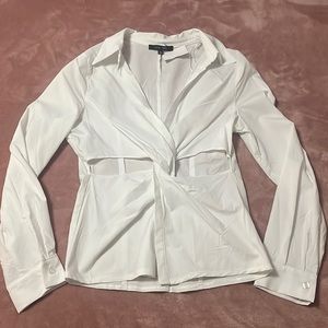 Twist Cutout Fitted Button Down Stretch Blouse